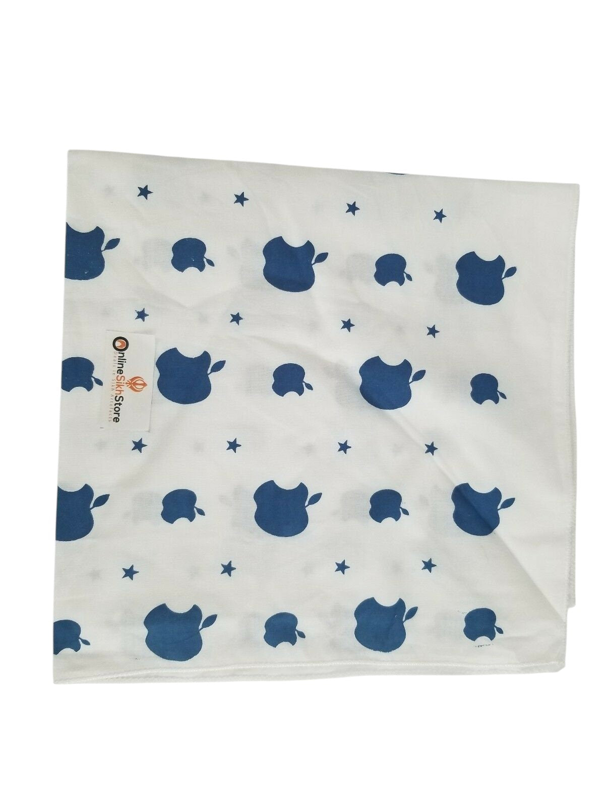 White Blue Apple Print Rumal Head Wrap Bandana Punjabi Cloth Handkerchief gift UK