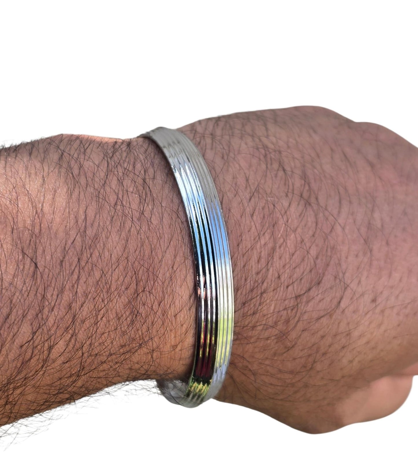 Sikh Kara Lines design Bangle Chrome Plated Punjabi Khalsa Bracelet Singh Kada O21 UK Unisex
