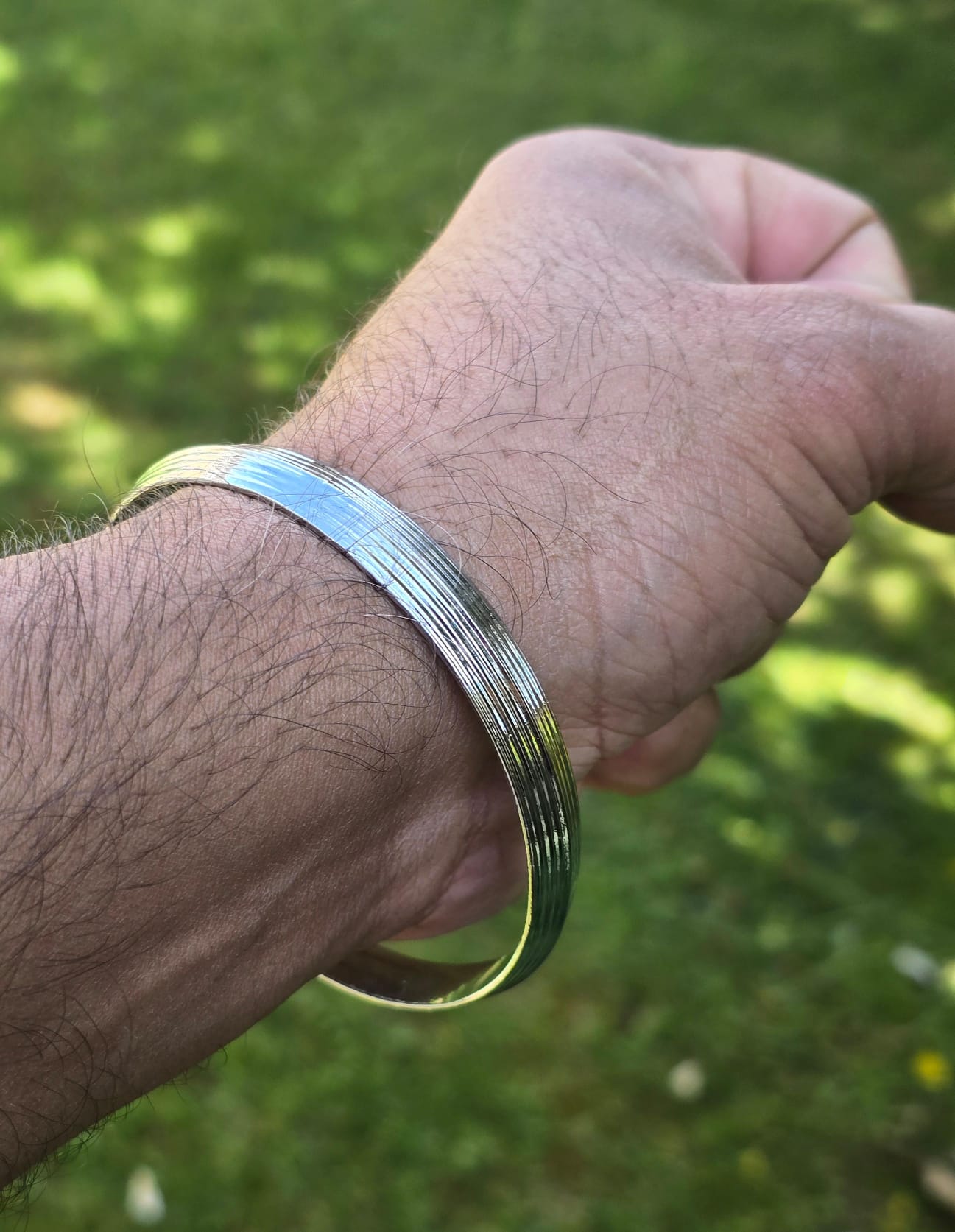 Sikh Kara Lines design Bangle Chrome Plated Punjabi Khalsa Bracelet Singh Kada O21 UK Unisex