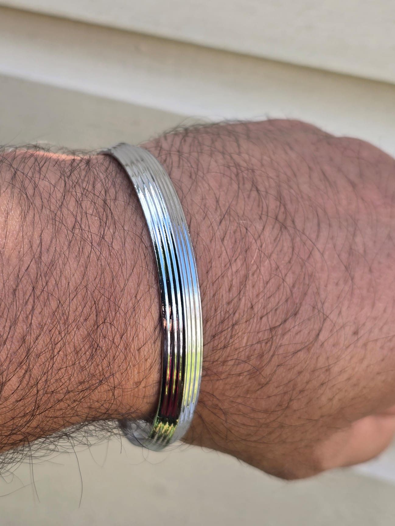 Sikh Kara Lines design Bangle Chrome Plated Punjabi Khalsa Bracelet Singh Kada O21 UK Unisex