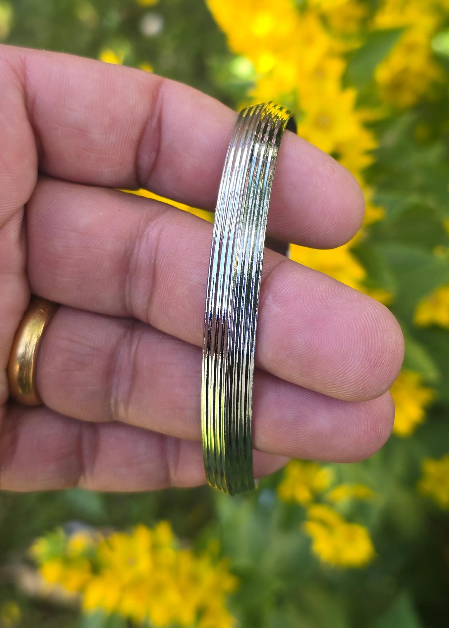 Sikh Kara Lines design Bangle Chrome Plated Punjabi Khalsa Bracelet Singh Kada O21 UK Unisex