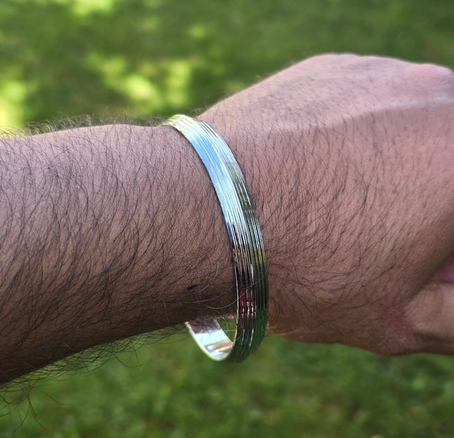 Sikh Kara Lines design Bangle Chrome Plated Punjabi Khalsa Bracelet Singh Kada O21 UK Unisex