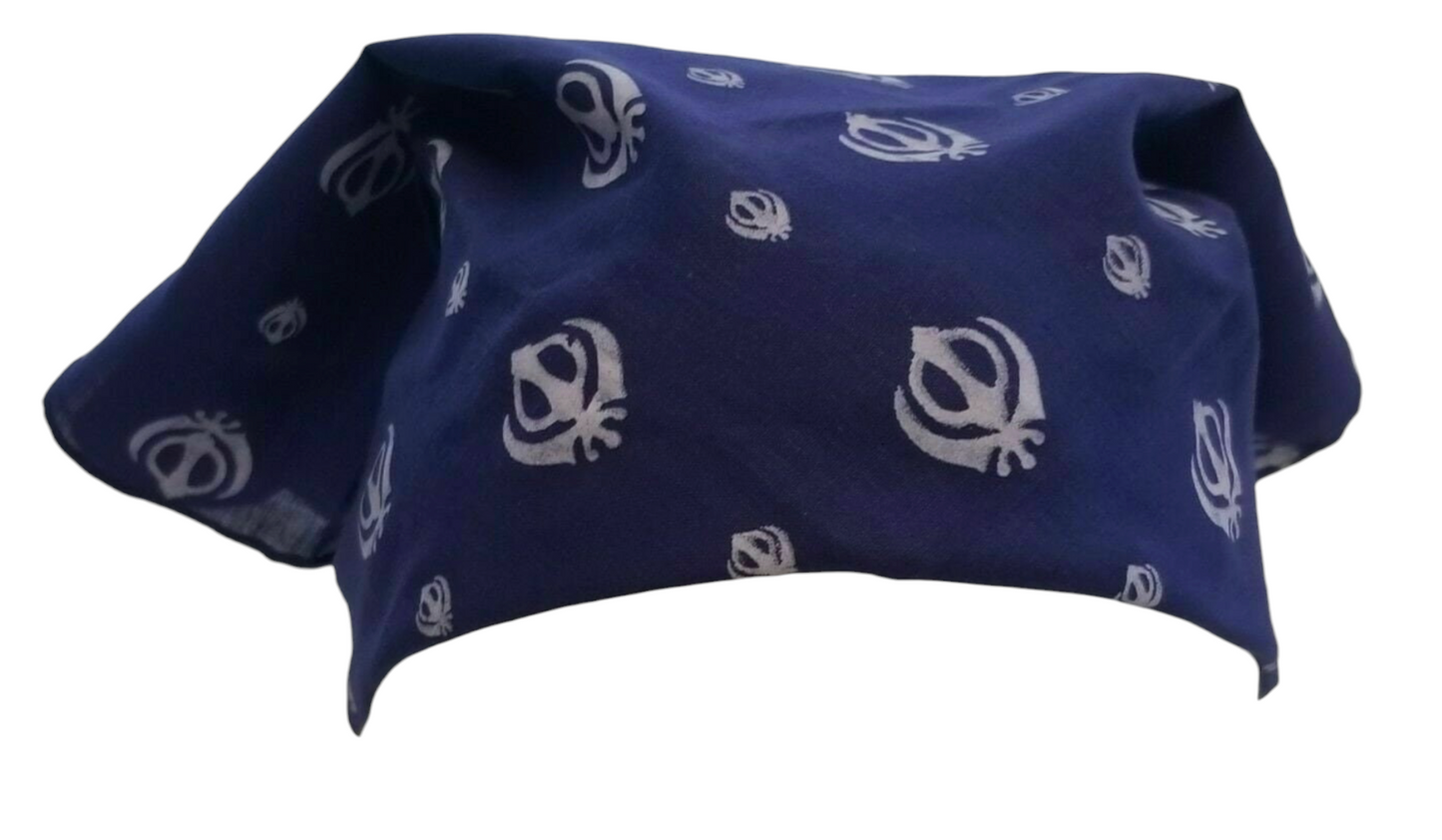 Sikh Punjabi Blue Khanda Cotton Rumal Head Wrap Cover Bandana Wedding Hankie New Unisex Roomal