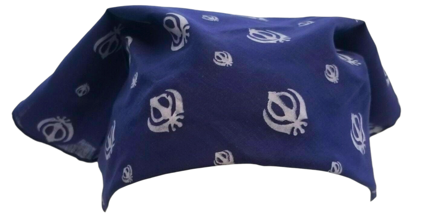 Sikh Punjabi Blue Khanda Cotton Rumal Head Wrap Cover Bandana Wedding Hankie New Unisex Roomal