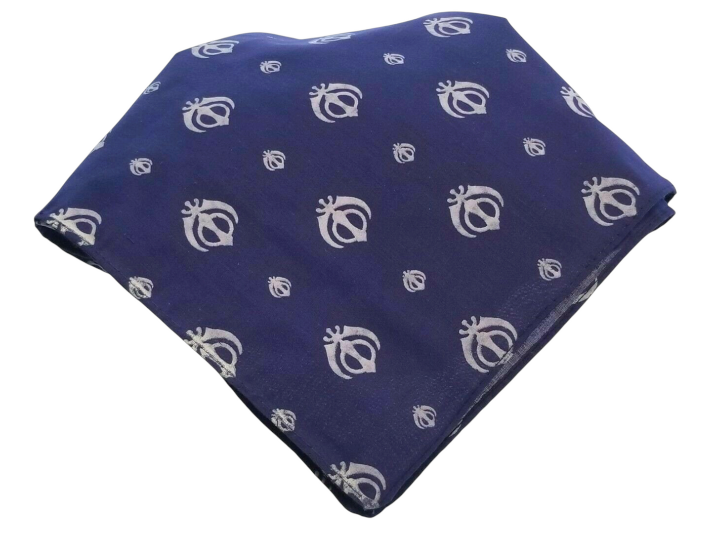 Sikh Punjabi Blue Khanda Cotton Rumal Head Wrap Cover Bandana Wedding Hankie New Unisex Roomal