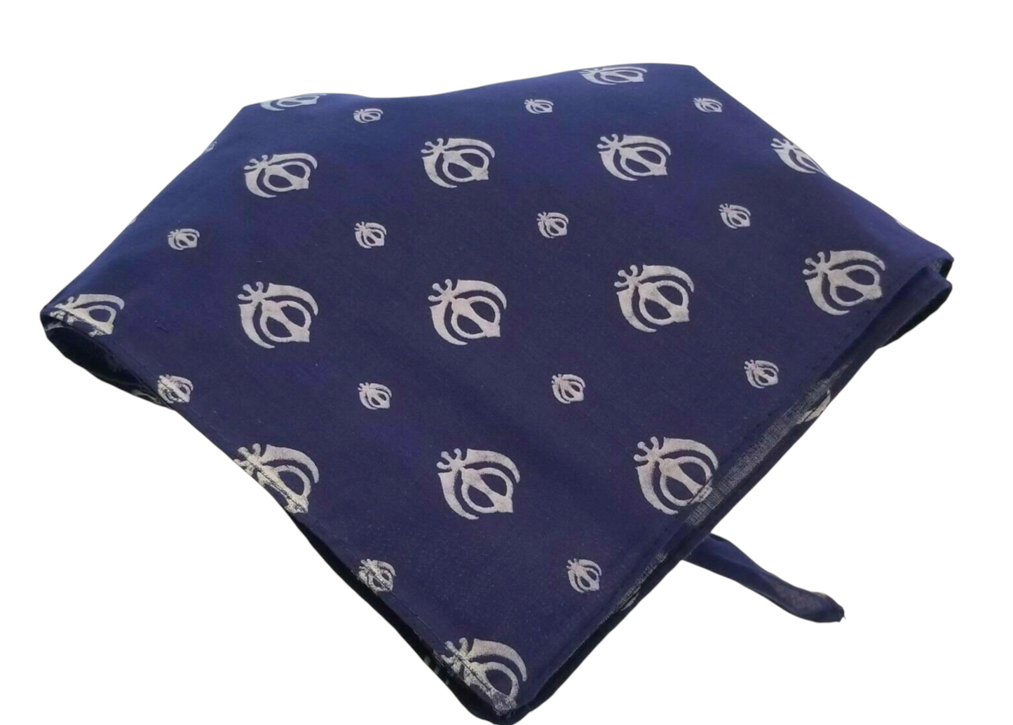 Sikh Punjabi Blue Khanda Cotton Rumal Head Wrap Cover Bandana Wedding Hankie New Unisex Roomal