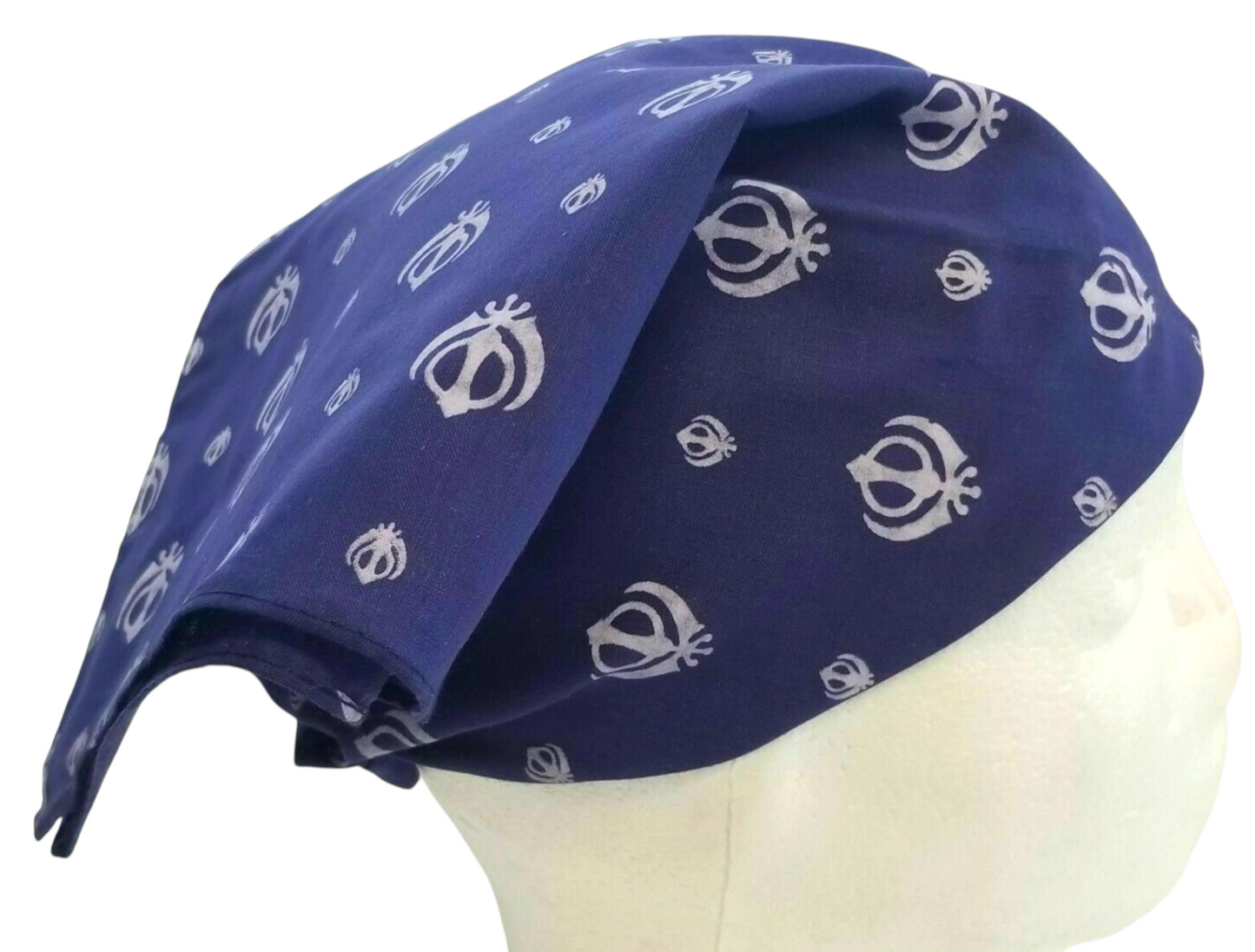 Sikh Punjabi Blue Khanda Cotton Rumal Head Wrap Cover Bandana Wedding Hankie New Unisex Roomal