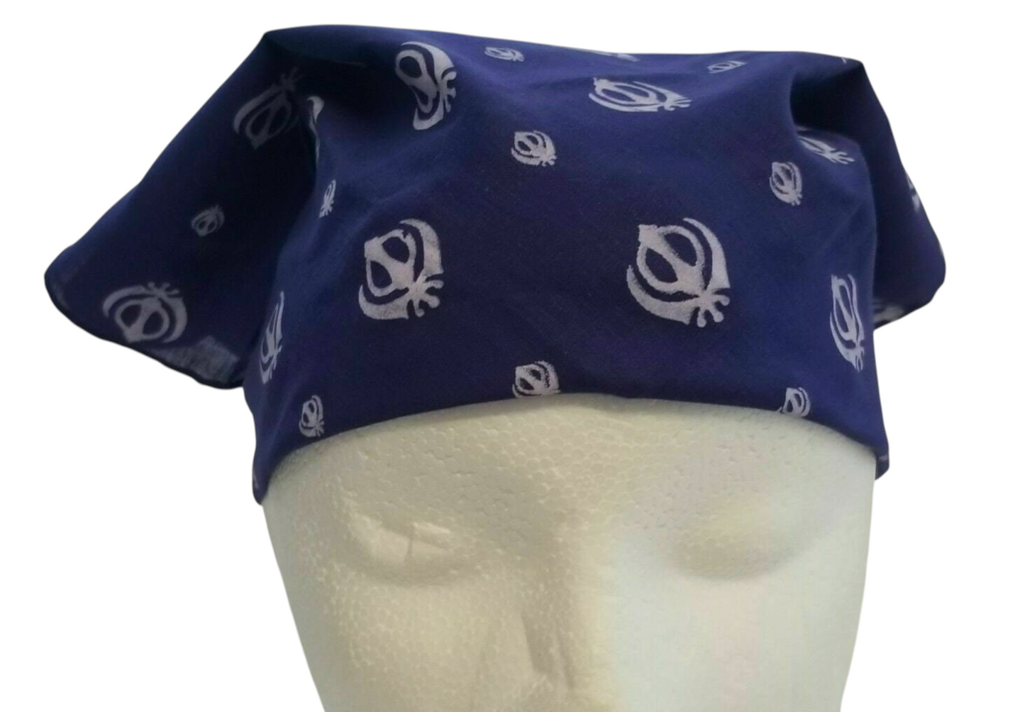 Sikh Punjabi Blue Khanda Cotton Rumal Head Wrap Cover Bandana Wedding Hankie New Unisex Roomal
