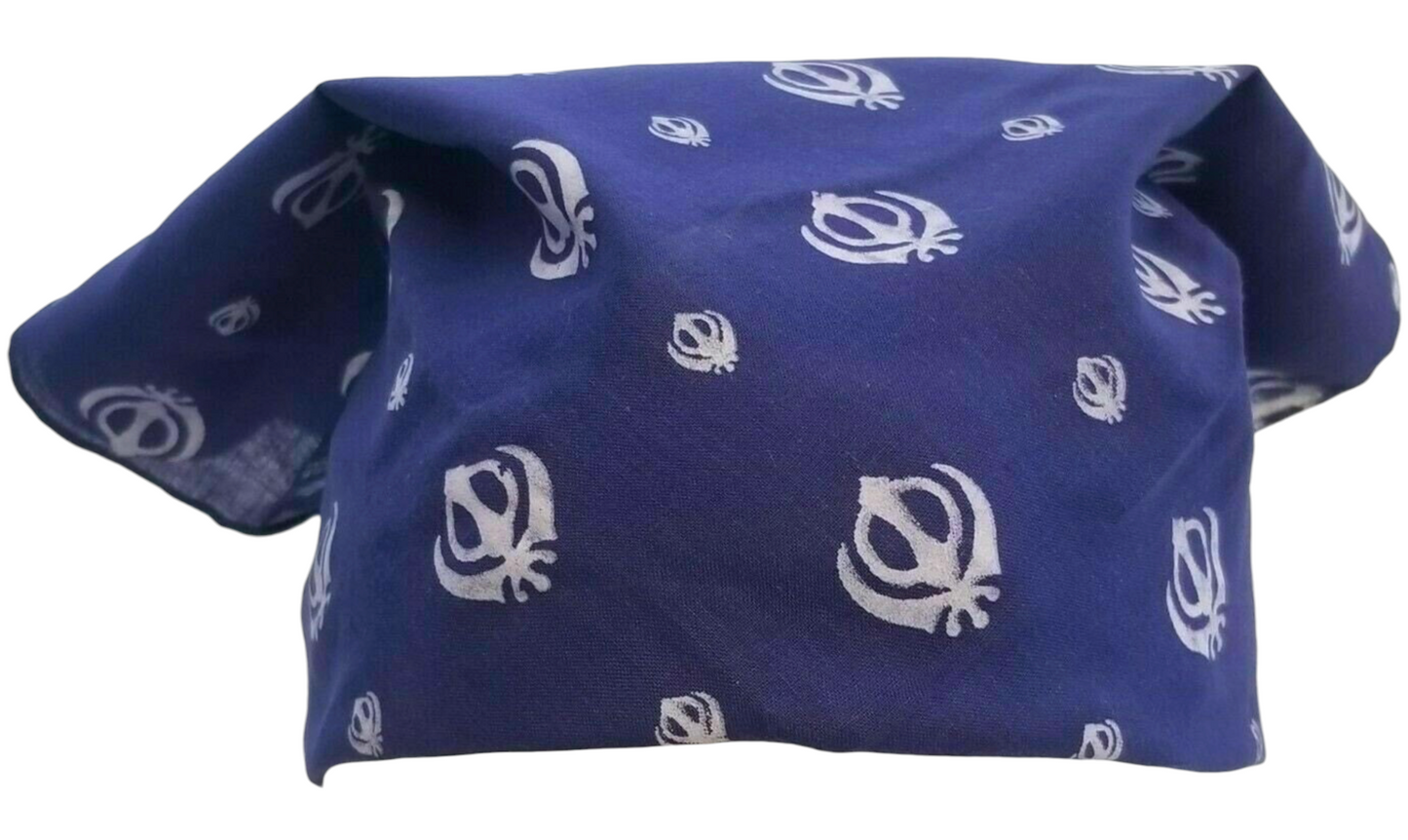 Sikh Punjabi Blue Khanda Cotton Rumal Head Wrap Cover Bandana Wedding Hankie New Unisex Roomal