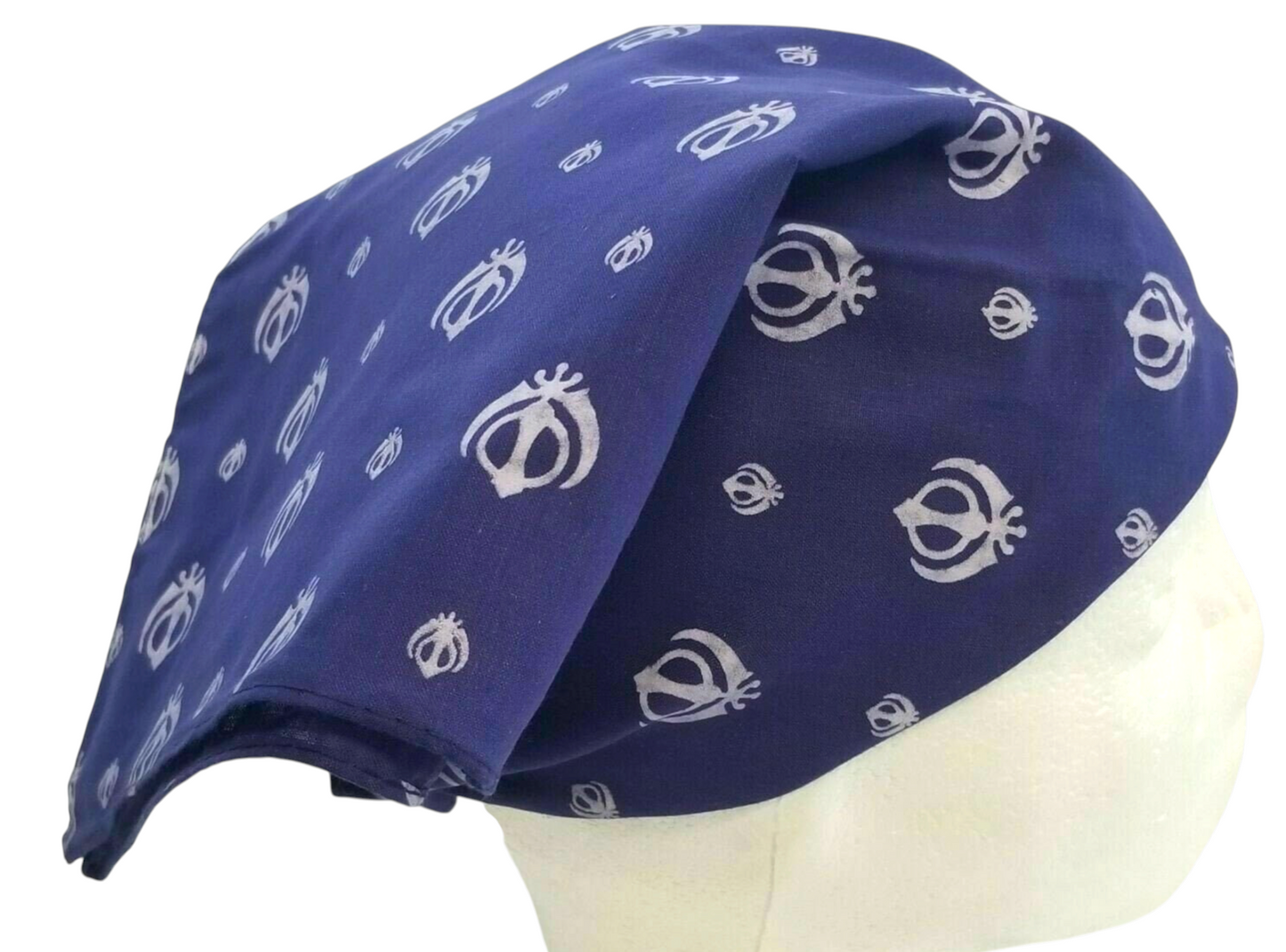 Sikh Punjabi Blue Khanda Cotton Rumal Head Wrap Cover Bandana Wedding Hankie New Unisex Roomal