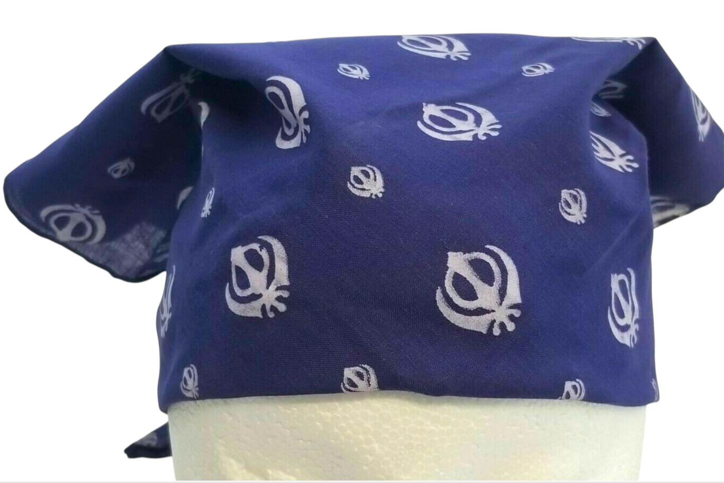 Sikh Punjabi Blue Khanda Cotton Rumal Head Wrap Cover Bandana Wedding Hankie New Unisex Roomal