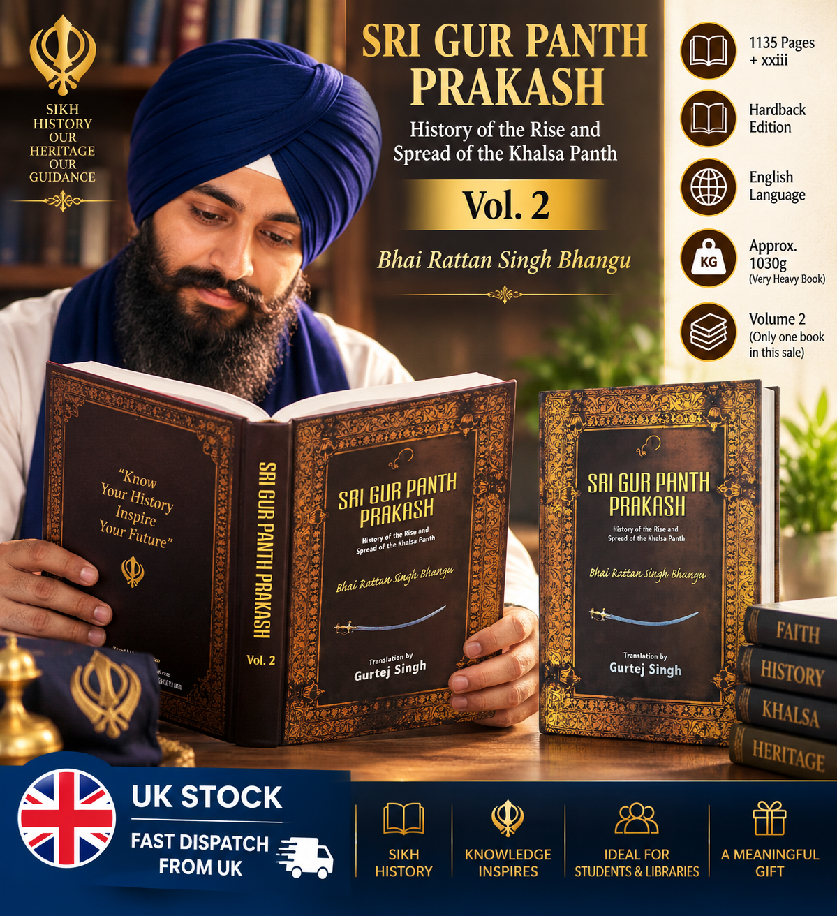 Sri Gur Panth Prakash Vol 2 Rise of Khalsa Rattan Singh Bhangu English Sikh Book History MC