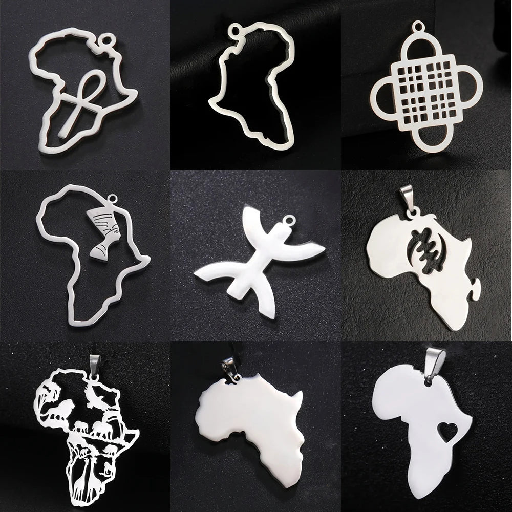 EUEAVAN 1pc Africa Berbers Symbol Map Stainless Steel Pendant for Necklace African Kabyle Berber Jewelry Making Supplies DIY
