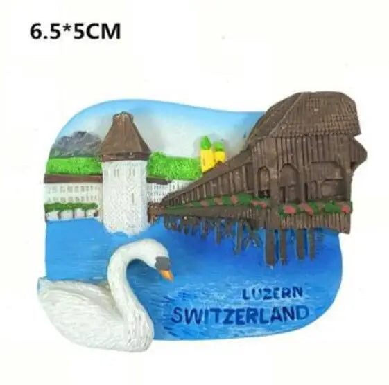 Switzerland Snow Mountain Lovers Squirrel Skiing 3D Fridge Magnets Tourism Souvenirs Refrigerator Magnetic Stickers Gift