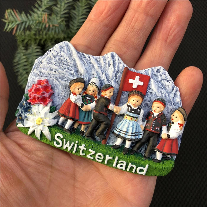 Switzerland Snow Mountain Lovers Squirrel Skiing 3D Fridge Magnets Tourism Souvenirs Refrigerator Magnetic Stickers Gift