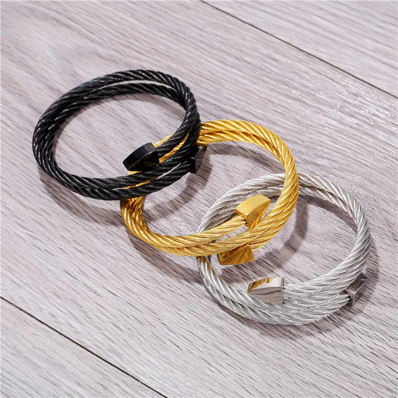 Multi Layers Bracelets & Bangles Cable Wire Love Bangles For Men Stainless Steel Pulseira Men Triangle Bangle Jewelry
