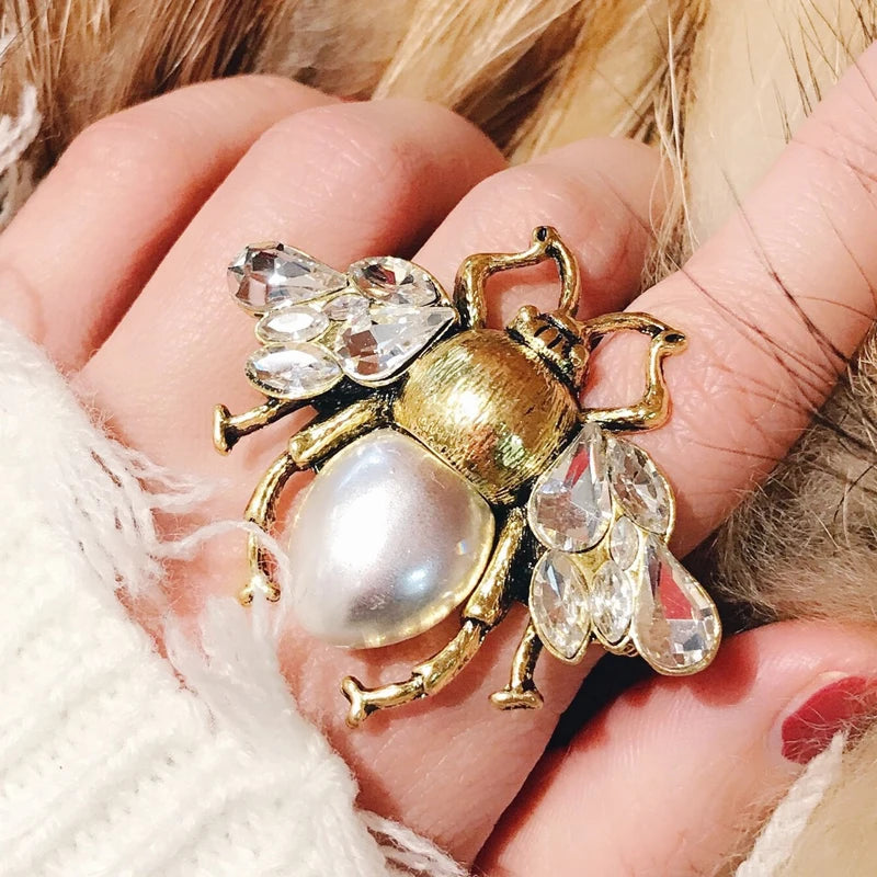 Retro Bee Crystal Pearl Brooches For Woman Men's Party Clothing Brooch Pins Accessories
