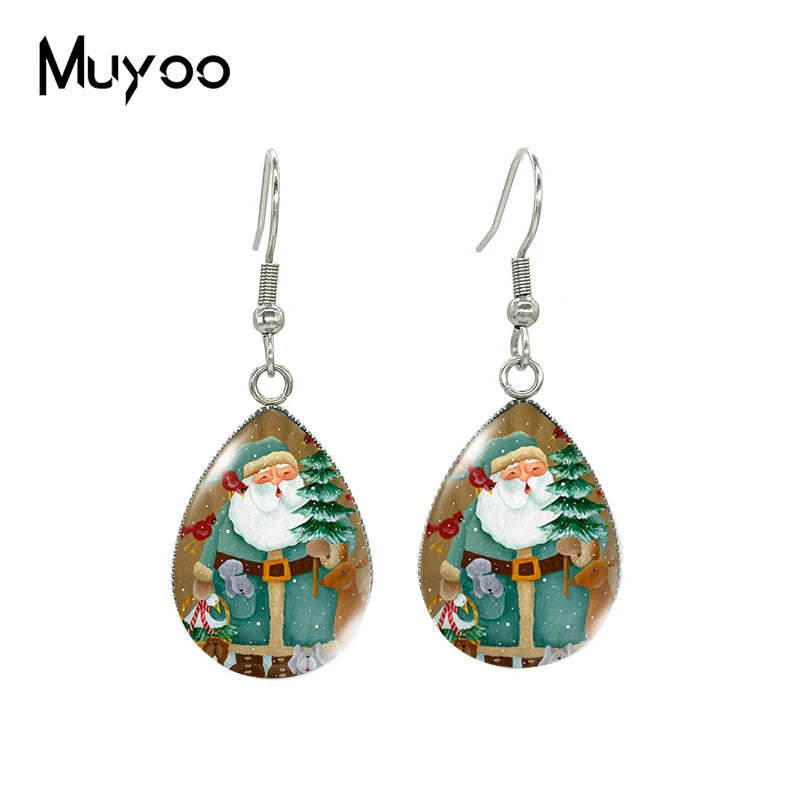 2021 New Snowman Tear drop Earring Merry Christmas Fish hook Earrings Glass Cabochon Jewelry Handmade Items
