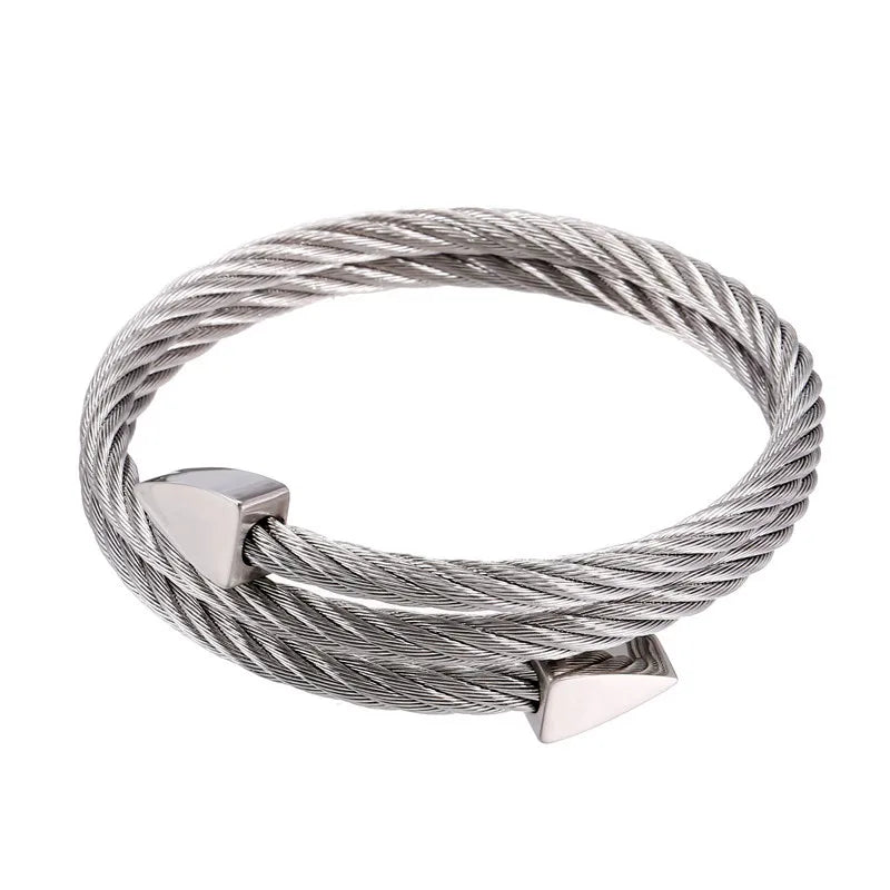 Multi Layers Bracelets & Bangles Cable Wire Love Bangles For Men Stainless Steel Pulseira Men Triangle Bangle Jewelry