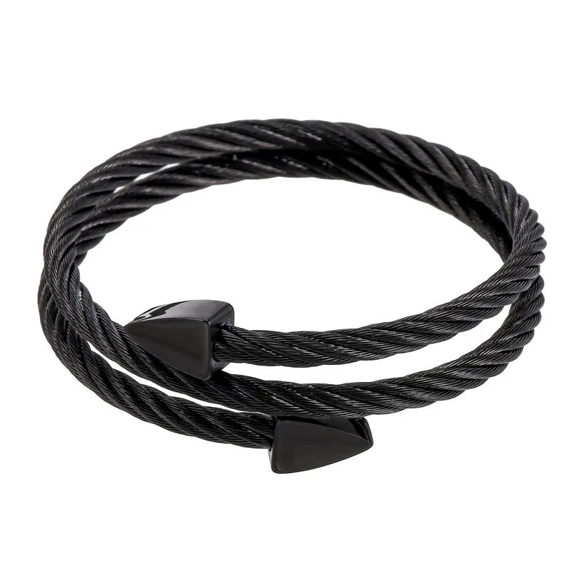 Multi Layers Bracelets & Bangles Cable Wire Love Bangles For Men Stainless Steel Pulseira Men Triangle Bangle Jewelry