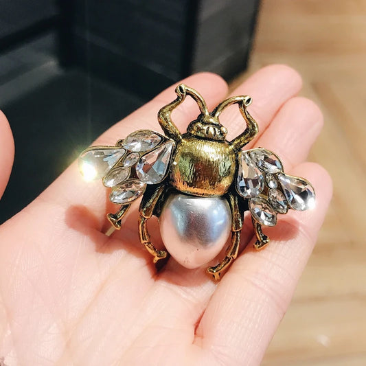 Retro Bee Crystal Pearl Brooches For Woman Men's Party Clothing Brooch Pins Accessories