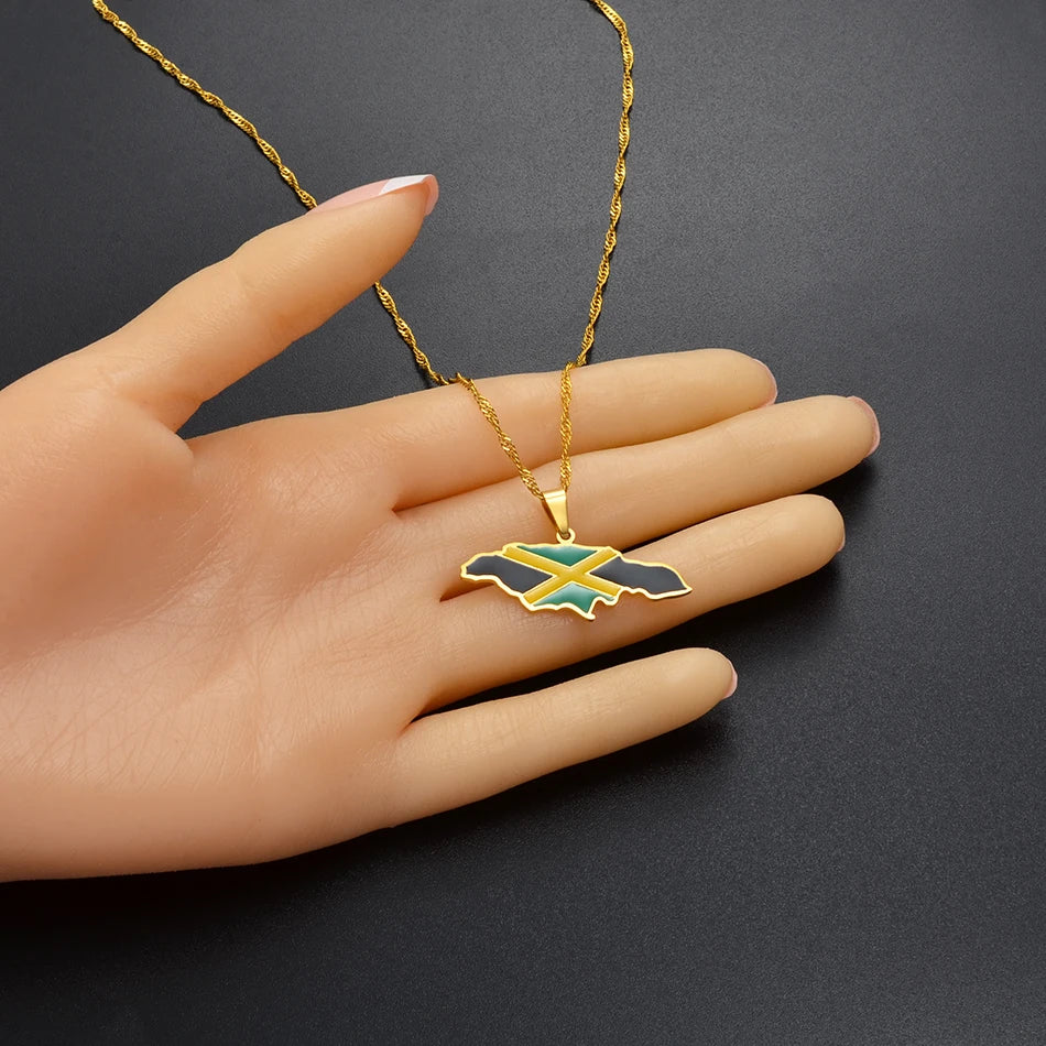 Anniyo Colorful Flags Nigeria Ghana Jamaica Guyana Maps Stainless Steel & Enamel Pendant Necklaces National Jewelry @122921