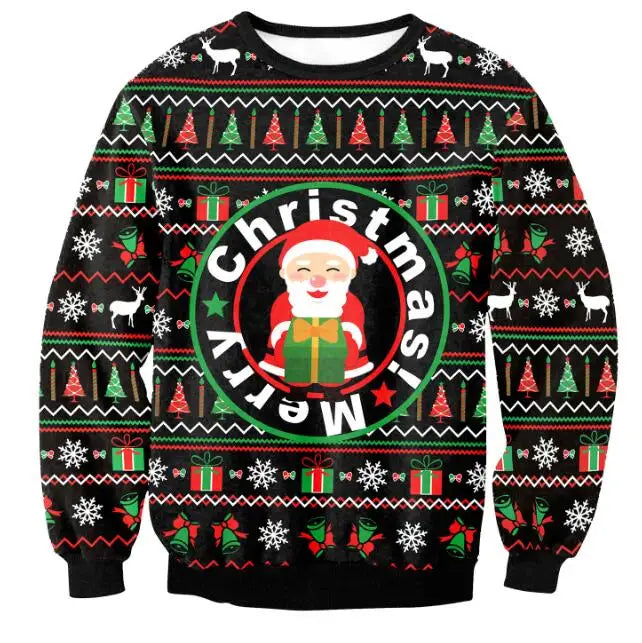 3D Christmas Deer Snowman Christmas gift Santa Claus Patterned Ugly Sweater Jerseys and Sweaters blouses For Men Women Pullover