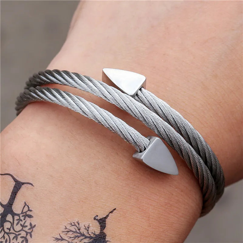 Multi Layers Bracelets & Bangles Cable Wire Love Bangles For Men Stainless Steel Pulseira Men Triangle Bangle Jewelry