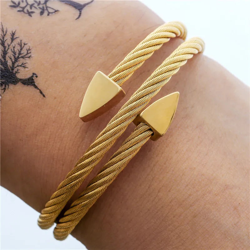 Multi Layers Bracelets & Bangles Cable Wire Love Bangles For Men Stainless Steel Pulseira Men Triangle Bangle Jewelry