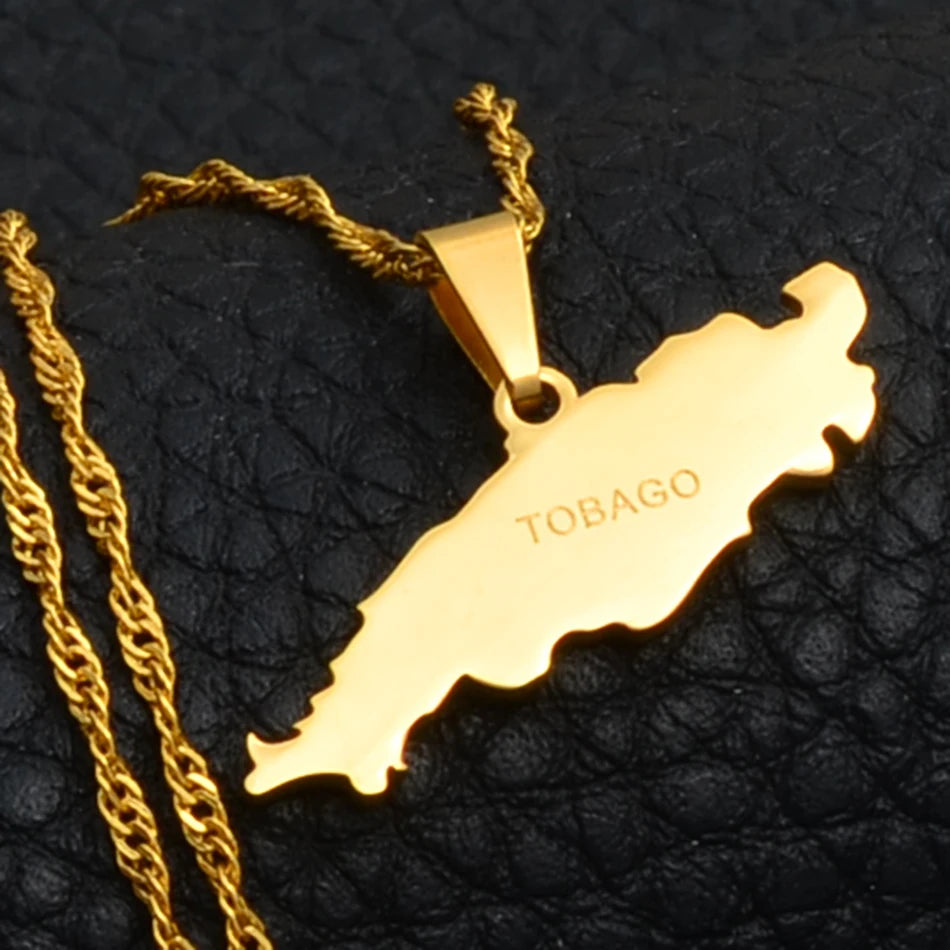 Anniyo Trinidad Tobago Island Map Pendant Necklaces for Women Girls Maps Jewelry @035121