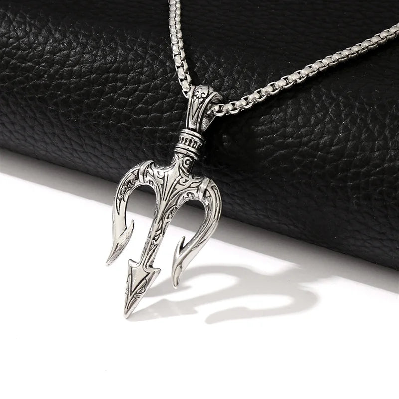 Vintage Neptune Poseidon Trident Pendant Necklace Ancient Greece Amulet Necklace Men Jewelry Gift for Sailor Unisex Jewelry