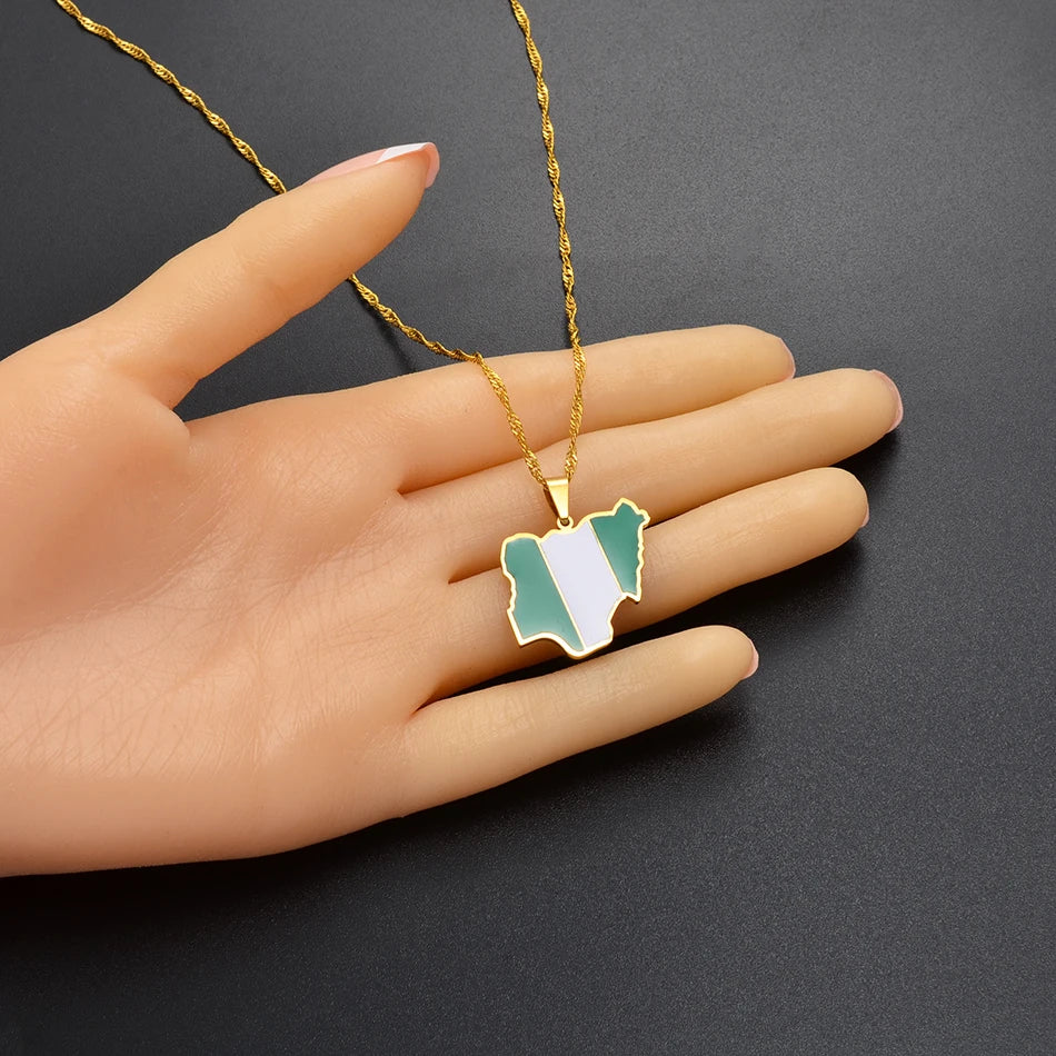 Anniyo Colorful Flags Nigeria Ghana Jamaica Guyana Maps Stainless Steel & Enamel Pendant Necklaces National Jewelry @122921