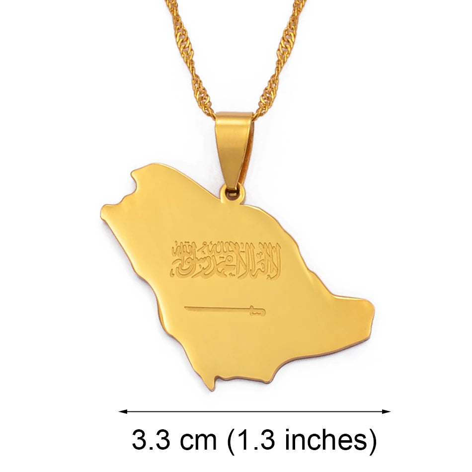 Anniyo Saudi Arabia Map Flag Charm Pendant Necklace Silver Color/Gold Color Kingdom of Saudi Arabia Jewelry Women Girls  #001321