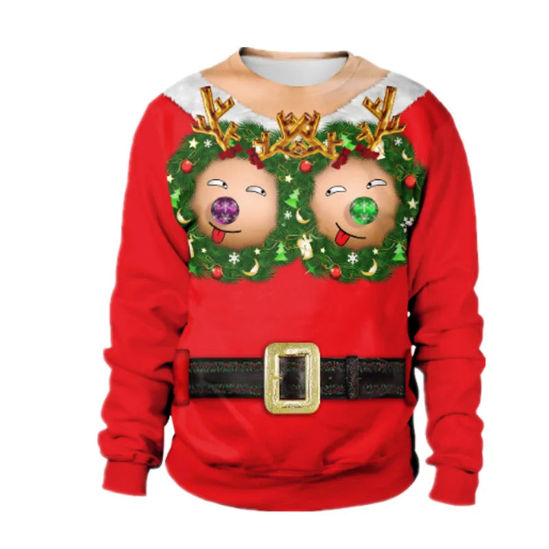 Ugly Christmas Fake sweaterr Unisex Men Women For Holidays Santa Cat Elf Christmas Funny Fake Hair Sweater Autumn Winter Blouses