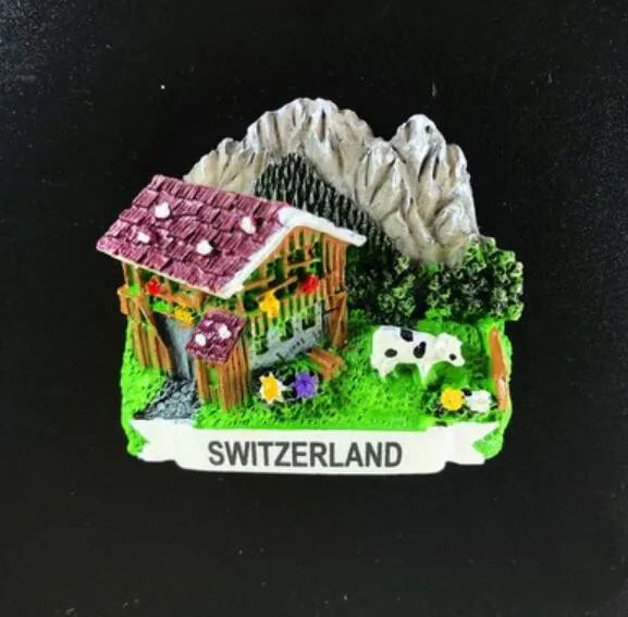 Switzerland Snow Mountain Lovers Squirrel Skiing 3D Fridge Magnets Tourism Souvenirs Refrigerator Magnetic Stickers Gift