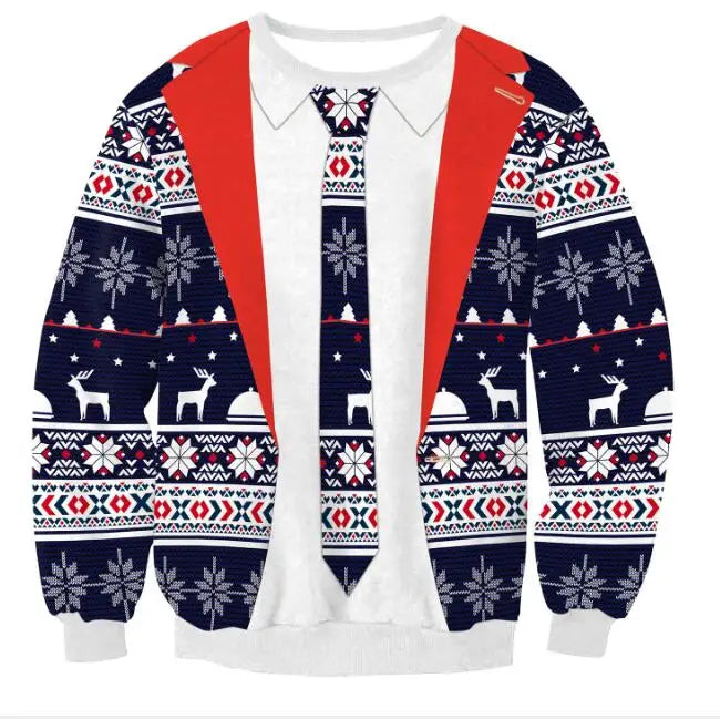 3D Christmas Deer Snowman Christmas gift Santa Claus Patterned Ugly Sweater Jerseys and Sweaters blouses For Men Women Pullover