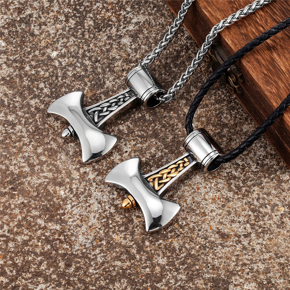 Vikings Axe Anchor Necklaces Men Titanium Steel Gold Color Norse Rune Hammer Amulet Pendant Self-defense Never Fade Male Jewelry