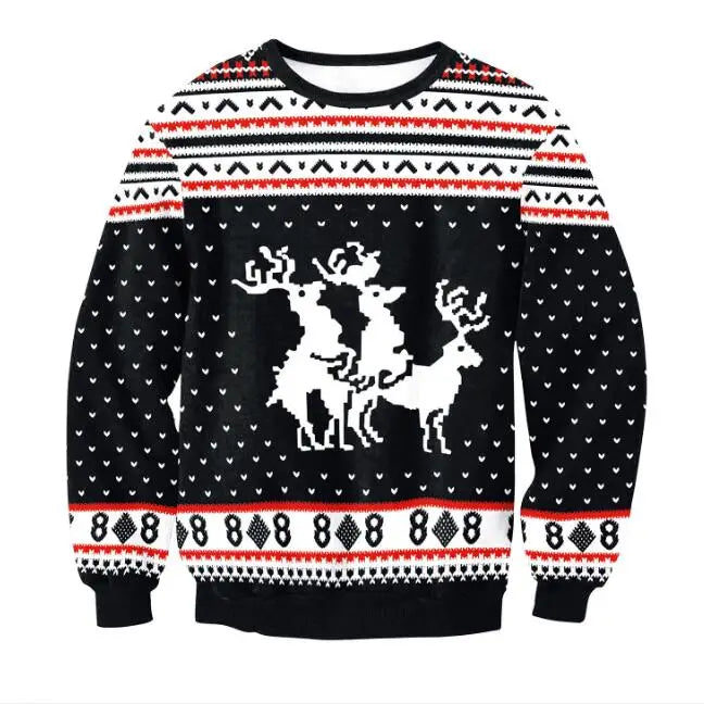 3D Christmas Deer Snowman Christmas gift Santa Claus Patterned Ugly Sweater Jerseys and Sweaters blouses For Men Women Pullover
