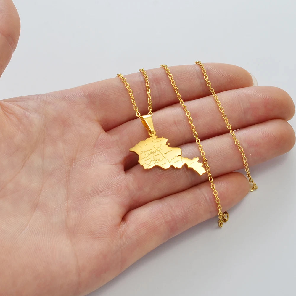 Anniyo Armenia Map and With Gegharkunik Pendant Necklaces Armenians Maps Jewelry Gold Color Silver Color #267521