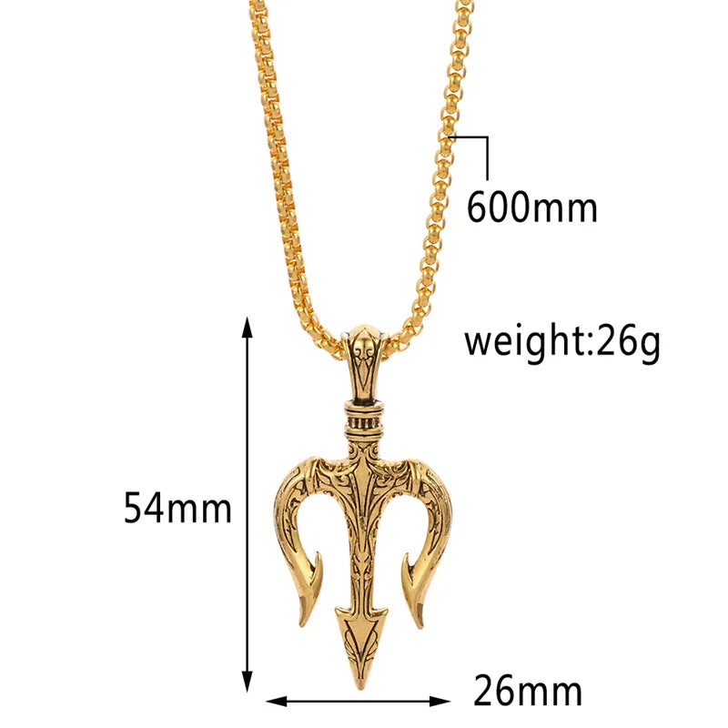 Vintage Neptune Poseidon Trident Pendant Necklace Ancient Greece Amulet Necklace Men Jewelry Gift for Sailor Unisex Jewelry