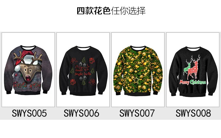 3D Christmas Deer Snowman Christmas gift Santa Claus Patterned Ugly Sweater Jerseys and Sweaters blouses For Men Women Pullover