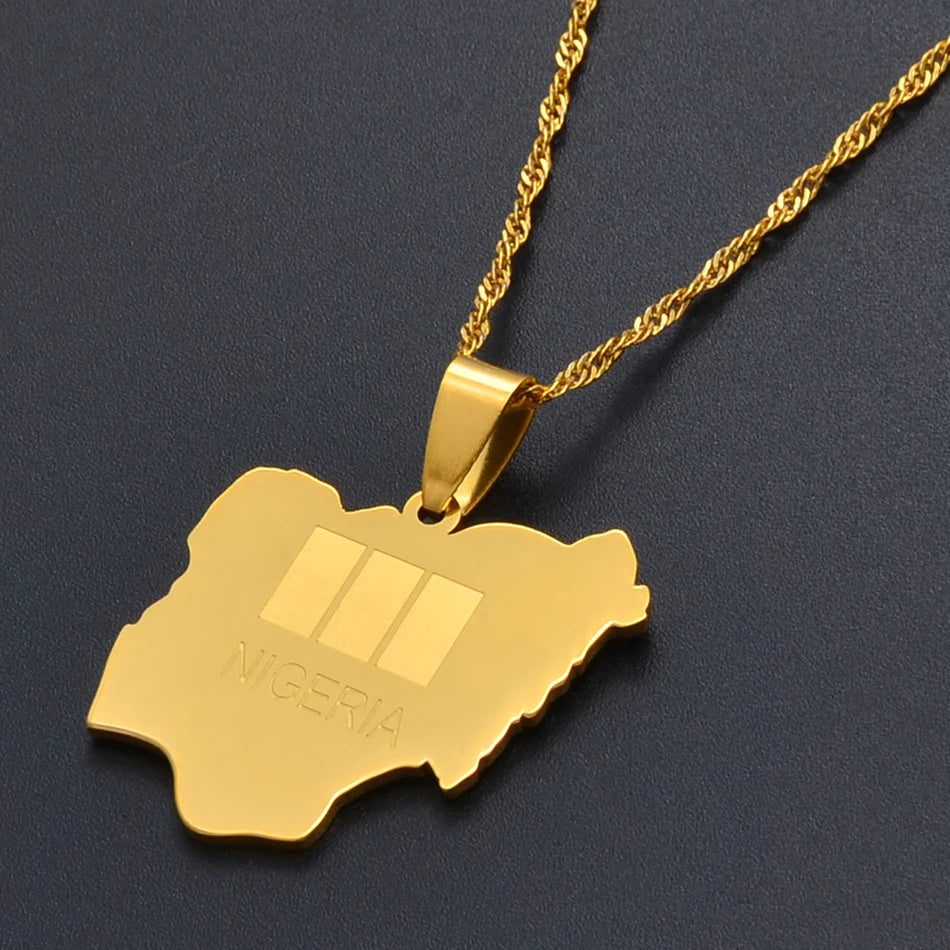 Anniyo Nigeria Map Flags Pendant Necklaces Africa Nigerians Maps Flag Jewelry I Love My Country Christmas @135021