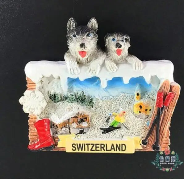 Switzerland Snow Mountain Lovers Squirrel Skiing 3D Fridge Magnets Tourism Souvenirs Refrigerator Magnetic Stickers Gift