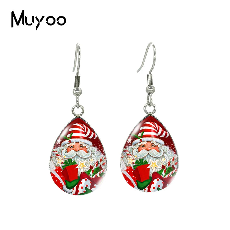 2021 New Snowman Tear drop Earring Merry Christmas Fish hook Earrings Glass Cabochon Jewelry Handmade Items