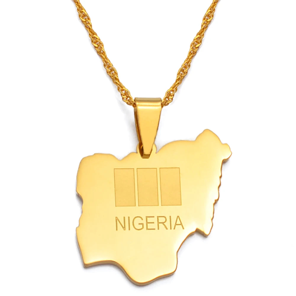 Anniyo Nigeria Map Flags Pendant Necklaces Africa Nigerians Maps Flag Jewelry I Love My Country Christmas @135021