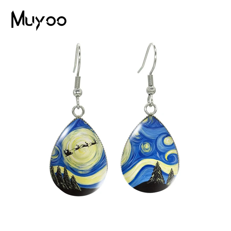 2021 New Snowman Tear drop Earring Merry Christmas Fish hook Earrings Glass Cabochon Jewelry Handmade Items