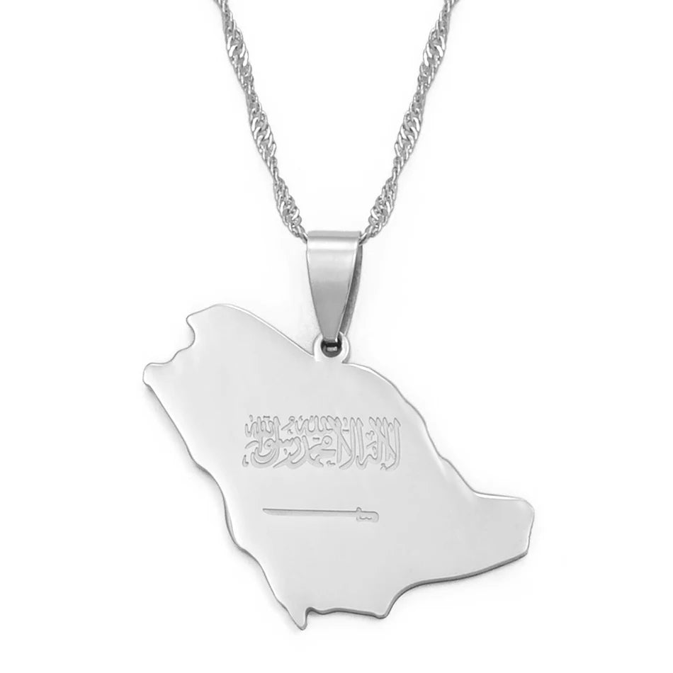 Anniyo Saudi Arabia Map Flag Charm Pendant Necklace Silver Color/Gold Color Kingdom of Saudi Arabia Jewelry Women Girls  #001321