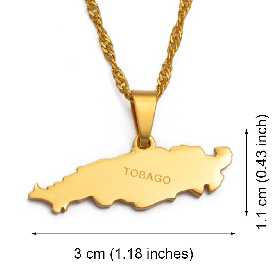 Anniyo Trinidad Tobago Island Map Pendant Necklaces for Women Girls Maps Jewelry @035121