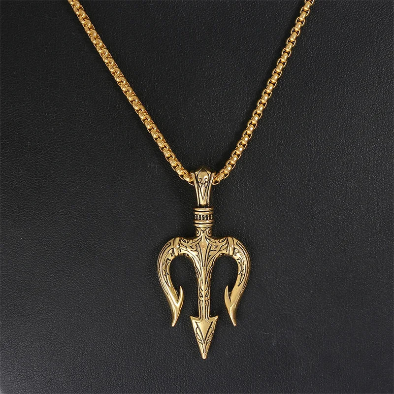 Vintage Neptune Poseidon Trident Pendant Necklace Ancient Greece Amulet Necklace Men Jewelry Gift for Sailor Unisex Jewelry