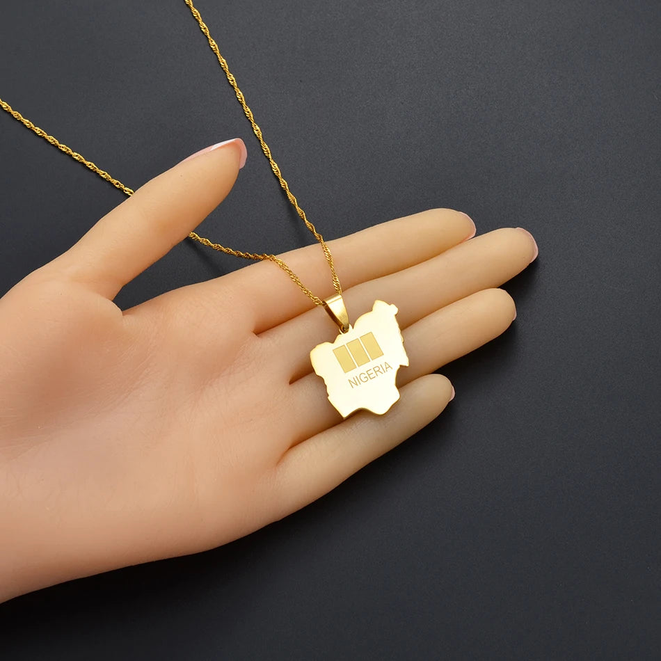 Anniyo Nigeria Map Flags Pendant Necklaces Africa Nigerians Maps Flag Jewelry I Love My Country Christmas @135021